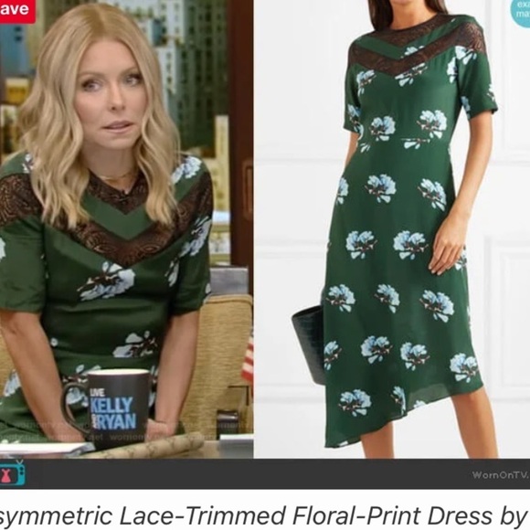 Maje Asymmetric Lace Trimmed Floral Print Silk Blend Dress - Picture 14 of 15